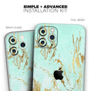 Mint Marble & Digital Gold Foil V1 - Vinyl Skin Wrap for iPhone 17 Pro Max, 17 Pro, 17 Air, 17, 16 & All Models — Soft Matte or Ultra Gloss