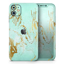 Mint Marble & Digital Gold Foil V1 - Vinyl Skin Wrap for iPhone 17 Pro Max, 17 Pro, 17 Air, 17, 16 & All Models — Soft Matte or Ultra Gloss