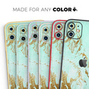 Mint Marble & Digital Gold Foil V1 - Vinyl Skin Wrap for iPhone 17 Pro Max, 17 Pro, 17 Air, 17, 16 & All Models — Soft Matte or Ultra Gloss