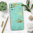 Mint Marble & Digital Gold Foil V2 - Premium Vinyl Skin Decal for Samsung Galaxy S25 Ultra, S24, S23, S22 & All Galaxy S Models
