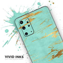 Mint Marble & Digital Gold Foil V2 - Premium Vinyl Skin Decal for Samsung Galaxy S25 Ultra, S24, S23, S22 & All Galaxy S Models