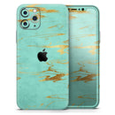 Mint Marble & Digital Gold Foil V2 - Vinyl Skin Wrap for iPhone 17 Pro Max, 17 Pro, 17 Air, 17, 16 & All Models — Soft Matte or Ultra Gloss