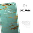 Mint Marble & Digital Gold Foil V2 - Vinyl Skin Wrap for iPhone 17 Pro Max, 17 Pro, 17 Air, 17, 16 & All Models — Soft Matte or Ultra Gloss