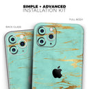 Mint Marble & Digital Gold Foil V2 - Vinyl Skin Wrap for iPhone 17 Pro Max, 17 Pro, 17 Air, 17, 16 & All Models — Soft Matte or Ultra Gloss