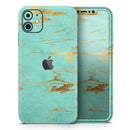 Mint Marble & Digital Gold Foil V2 - Vinyl Skin Wrap for iPhone 17 Pro Max, 17 Pro, 17 Air, 17, 16 & All Models — Soft Matte or Ultra Gloss