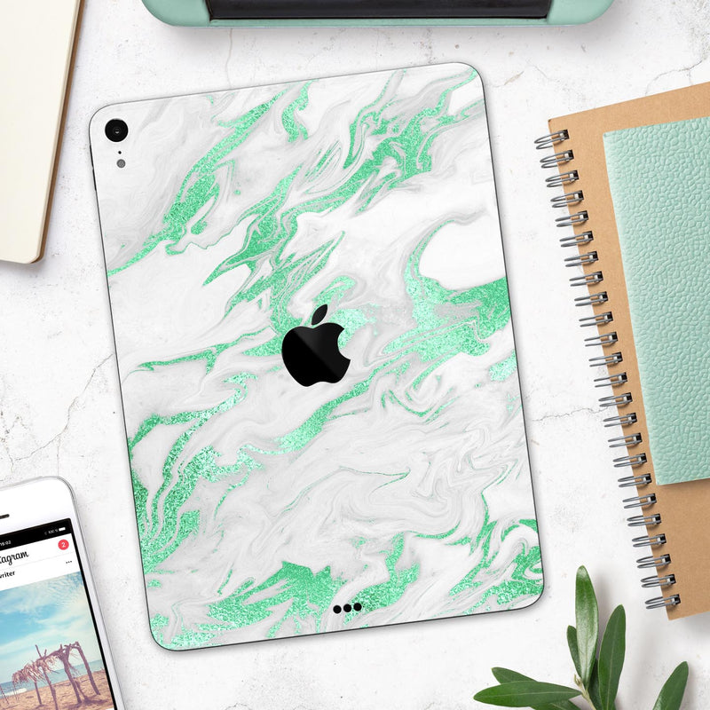 Mint Marble & Digital Gold Foil V3 - Full Body Skin Decal for the Apple iPad Pro 12.9", 11", 10.5", 9.7", Air or Mini (All Models Available)
