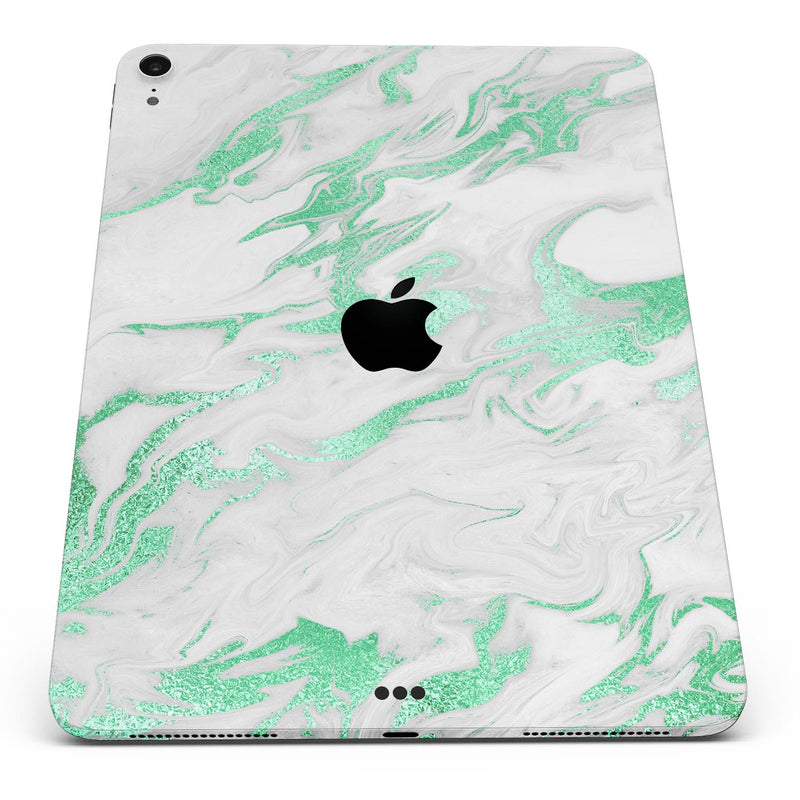 Mint Marble & Digital Gold Foil V3 - Full Body Skin Decal for the Apple iPad Pro 12.9", 11", 10.5", 9.7", Air or Mini (All Models Available)