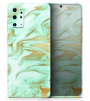 Mint Marble & Digital Gold Foil V4 - Premium Vinyl Skin Decal for Samsung Galaxy S25 Ultra, S24, S23, S22 & All Galaxy S Models