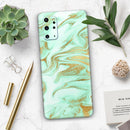 Mint Marble & Digital Gold Foil V4 - Premium Vinyl Skin Decal for Samsung Galaxy S25 Ultra, S24, S23, S22 & All Galaxy S Models