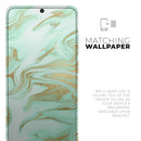 Mint Marble & Digital Gold Foil V4 - Premium Vinyl Skin Decal for Samsung Galaxy S25 Ultra, S24, S23, S22 & All Galaxy S Models