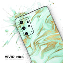 Mint Marble & Digital Gold Foil V4 - Premium Vinyl Skin Decal for Samsung Galaxy S25 Ultra, S24, S23, S22 & All Galaxy S Models