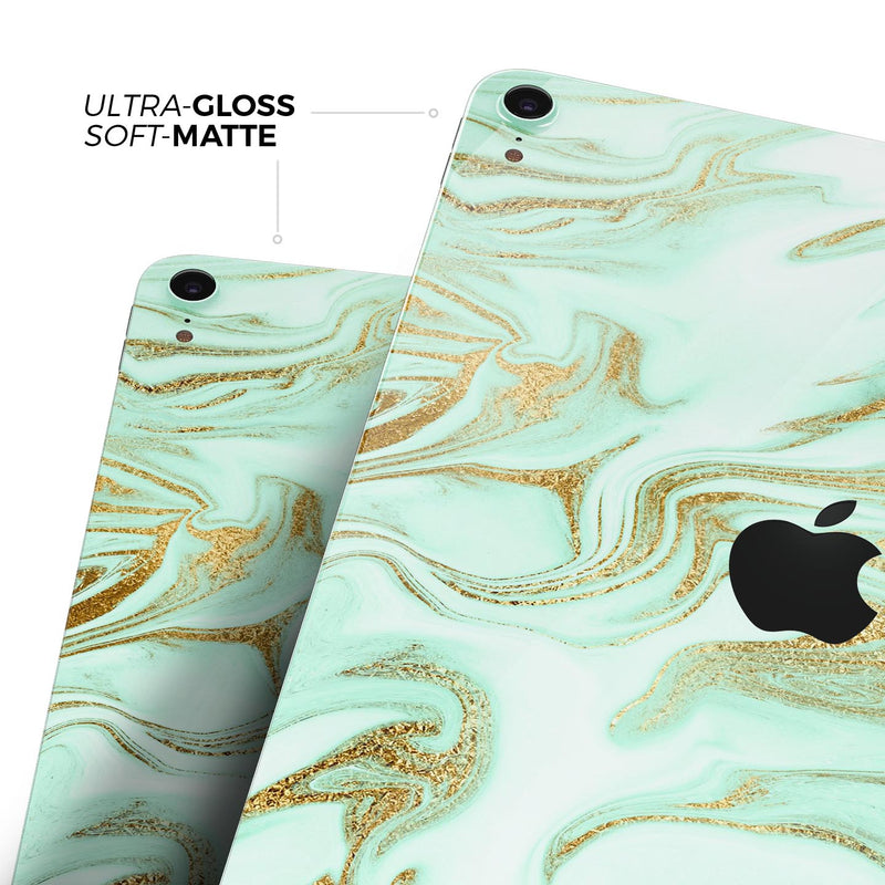 Mint Marble & Digital Gold Foil V4 - Full Body Skin Decal for the Apple iPad Pro 12.9", 11", 10.5", 9.7", Air or Mini (All Models Available)