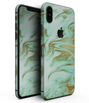 Mint Marble & Digital Gold Foil V4 - iPhone XS MAX, XS/X, 8/8+, 7/7+, 5/5S/SE Skin-Kit (All iPhones Available)