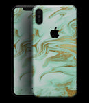 Mint Marble & Digital Gold Foil V4 - iPhone XS MAX, XS/X, 8/8+, 7/7+, 5/5S/SE Skin-Kit (All iPhones Available)