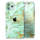 Mint Marble & Digital Gold Foil V4 - Vinyl Skin Wrap for iPhone 17 Pro Max, 17 Pro, 17 Air, 17, 16 & All Models — Soft Matte or Ultra Gloss