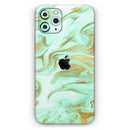 Mint Marble & Digital Gold Foil V4 - Vinyl Skin Wrap for iPhone 17 Pro Max, 17 Pro, 17 Air, 17, 16 & All Models — Soft Matte or Ultra Gloss