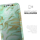 Mint Marble & Digital Gold Foil V4 - Vinyl Skin Wrap for iPhone 17 Pro Max, 17 Pro, 17 Air, 17, 16 & All Models — Soft Matte or Ultra Gloss