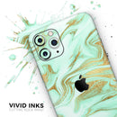 Mint Marble & Digital Gold Foil V4 - Vinyl Skin Wrap for iPhone 17 Pro Max, 17 Pro, 17 Air, 17, 16 & All Models — Soft Matte or Ultra Gloss