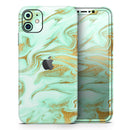 Mint Marble & Digital Gold Foil V4 - Vinyl Skin Wrap for iPhone 17 Pro Max, 17 Pro, 17 Air, 17, 16 & All Models — Soft Matte or Ultra Gloss