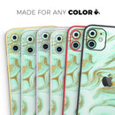 Mint Marble & Digital Gold Foil V4 - Vinyl Skin Wrap for iPhone 17 Pro Max, 17 Pro, 17 Air, 17, 16 & All Models — Soft Matte or Ultra Gloss