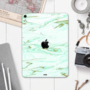 Mint Marble & Digital Gold Foil V7 - Full Body Skin Decal for the Apple iPad Pro 12.9", 11", 10.5", 9.7", Air or Mini (All Models Available)