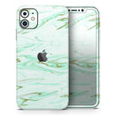 Mint Marble & Digital Gold Foil V7 - Vinyl Skin Wrap for iPhone 17 Pro Max, 17 Pro, 17 Air, 17, 16 & All Models — Soft Matte or Ultra Gloss