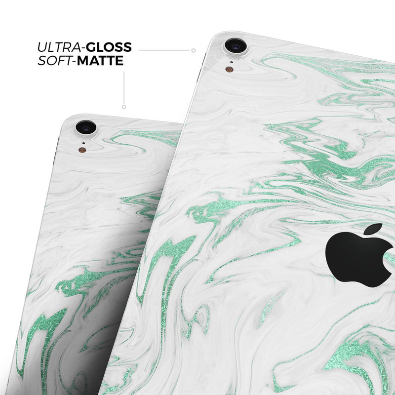 Mint Marble & Digital Gold Foil V8 - Full Body Skin Decal for the Apple iPad Pro 12.9", 11", 10.5", 9.7", Air or Mini (All Models Available)