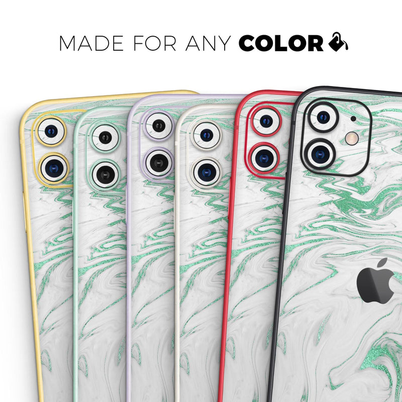 Mint Marble & Digital Gold Foil V8 // Skin-Kit compatible with the Apple iPhone 14, 13, 12, 12 Pro Max, 12 Mini, 11 Pro, SE, X/XS + (All iPhones Available)