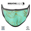 Mint Marble & Digital Gold Foil V12 - Made in USA Mouth Cover Unisex Anti-Dust Cotton Blend Reusable & Washable Face Mask with Adjustable Sizing for Adult or Child