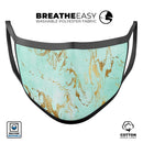 Mint Marble & Digital Gold Foil V1 - Made in USA Mouth Cover Unisex Anti-Dust Cotton Blend Reusable & Washable Face Mask with Adjustable Sizing for Adult or Child