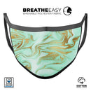 Mint Marble & Digital Gold Foil V4 - Made in USA Mouth Cover Unisex Anti-Dust Cotton Blend Reusable & Washable Face Mask with Adjustable Sizing for Adult or Child