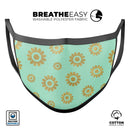 Mint and Gold Floral v10 - Made in USA Mouth Cover Unisex Anti-Dust Cotton Blend Reusable & Washable Face Mask with Adjustable Sizing for Adult or Child