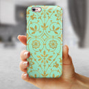 Mint and Gold Floral v12 iPhone 6/6s or 6/6s Plus 2-Piece Hybrid INK-Fuzed Case