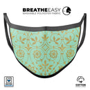 Mint and Gold Floral v12 - Made in USA Mouth Cover Unisex Anti-Dust Cotton Blend Reusable & Washable Face Mask with Adjustable Sizing for Adult or Child