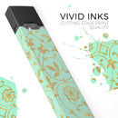 Mint and Gold Floral v12 - Premium Decal Protective Skin-Wrap Sticker compatible with the Juul Labs vaping device