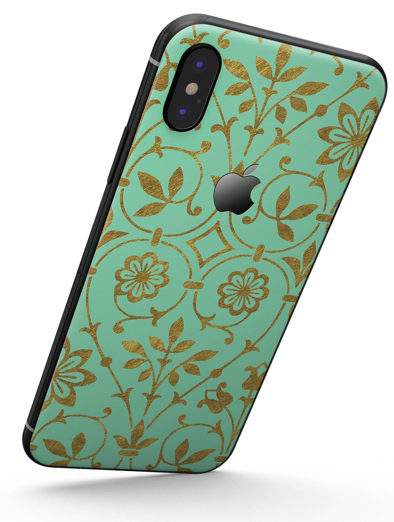 Mint and Gold Floral v12 - iPhone X Skin-Kit
