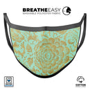 Mint and Gold Floral v2 - Made in USA Mouth Cover Unisex Anti-Dust Cotton Blend Reusable & Washable Face Mask with Adjustable Sizing for Adult or Child