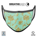 Mint and Gold Floral v3 - Made in USA Mouth Cover Unisex Anti-Dust Cotton Blend Reusable & Washable Face Mask with Adjustable Sizing for Adult or Child