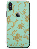 Mint and Gold Floral v3 - iPhone X Skin-Kit