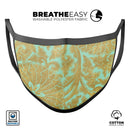 Mint and Gold Floral v4 - Made in USA Mouth Cover Unisex Anti-Dust Cotton Blend Reusable & Washable Face Mask with Adjustable Sizing for Adult or Child