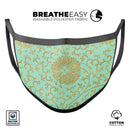Mint and Gold Floral v5 - Made in USA Mouth Cover Unisex Anti-Dust Cotton Blend Reusable & Washable Face Mask with Adjustable Sizing for Adult or Child