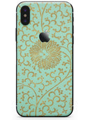 Mint and Gold Floral v5 - iPhone X Skin-Kit
