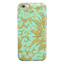 Mint and Gold Floral v6 iPhone 6/6s or 6/6s Plus 2-Piece Hybrid INK-Fuzed Case