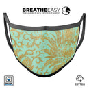 Mint and Gold Floral v6 - Made in USA Mouth Cover Unisex Anti-Dust Cotton Blend Reusable & Washable Face Mask with Adjustable Sizing for Adult or Child