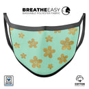 Mint and Gold Floral v7 - Made in USA Mouth Cover Unisex Anti-Dust Cotton Blend Reusable & Washable Face Mask with Adjustable Sizing for Adult or Child