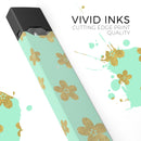 Mint and Gold Floral v7 - Premium Decal Protective Skin-Wrap Sticker compatible with the Juul Labs vaping device