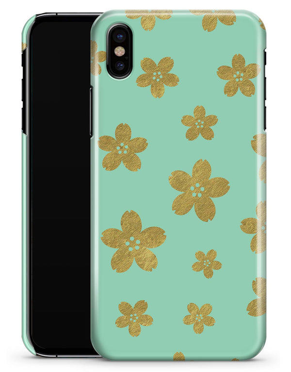 Mint and Gold Floral v7 - iPhone X Clipit Case
