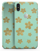Mint and Gold Floral v7 - iPhone X Skin-Kit