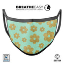 Mint and Gold Floral v8 - Made in USA Mouth Cover Unisex Anti-Dust Cotton Blend Reusable & Washable Face Mask with Adjustable Sizing for Adult or Child
