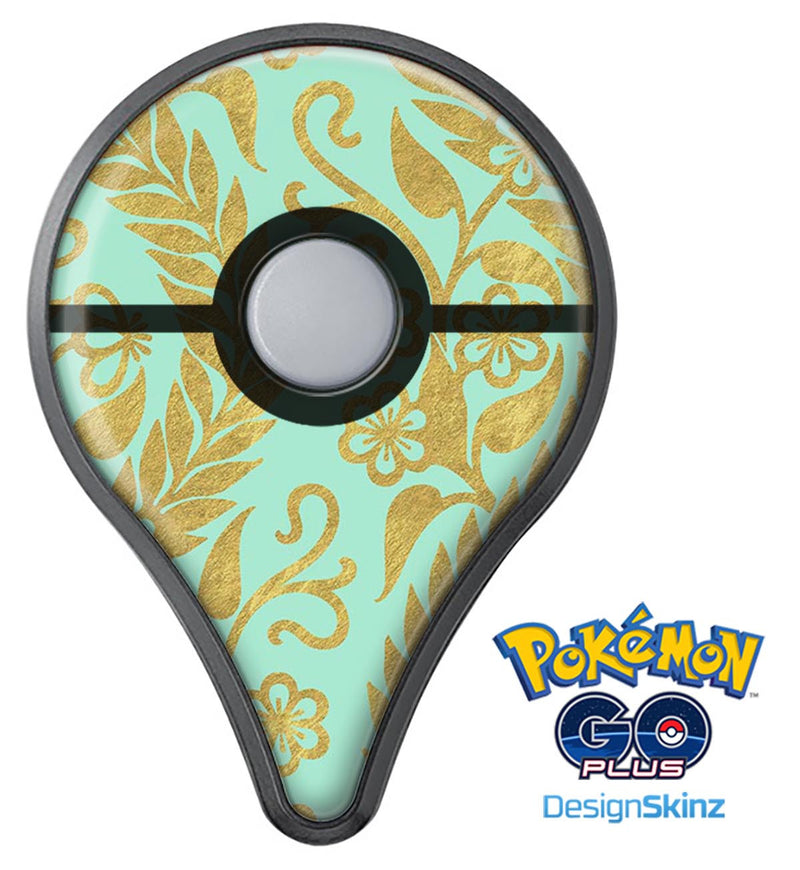 Mint and Gold Floral v9 Pokémon GO Plus Vinyl Protective Decal Skin Kit